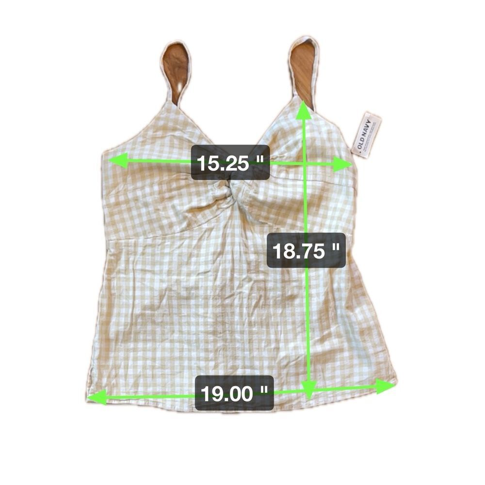 Old Navy Tan White Gingham Flowy Back Elastic Tank Women’s Size M - Picture 6 of 6